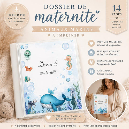 Pages de gardes pour Dossier de maternité / Animaux Marins